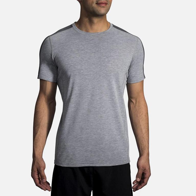 Brooks Distance Short Sleeve Running Shirt - Men's - Grey (03471-IGXZ)